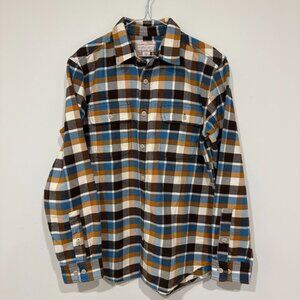 Filson Mens Vintage Flannel Work Shirt Brown Cream Ochre Blue Plaid Size M NWOT